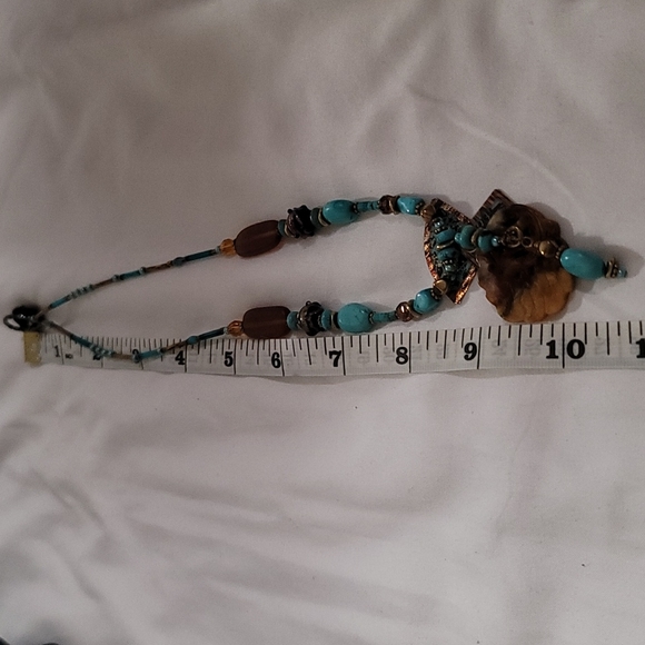 Turquoise & Brown Jade Beaded Necklace - Picture 7 of 7